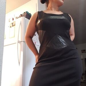 SHARAGANO Studio Black Sheath Faux Leather Dress, Size 12